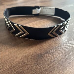 NWT Express Black and Silver Chevron Belt